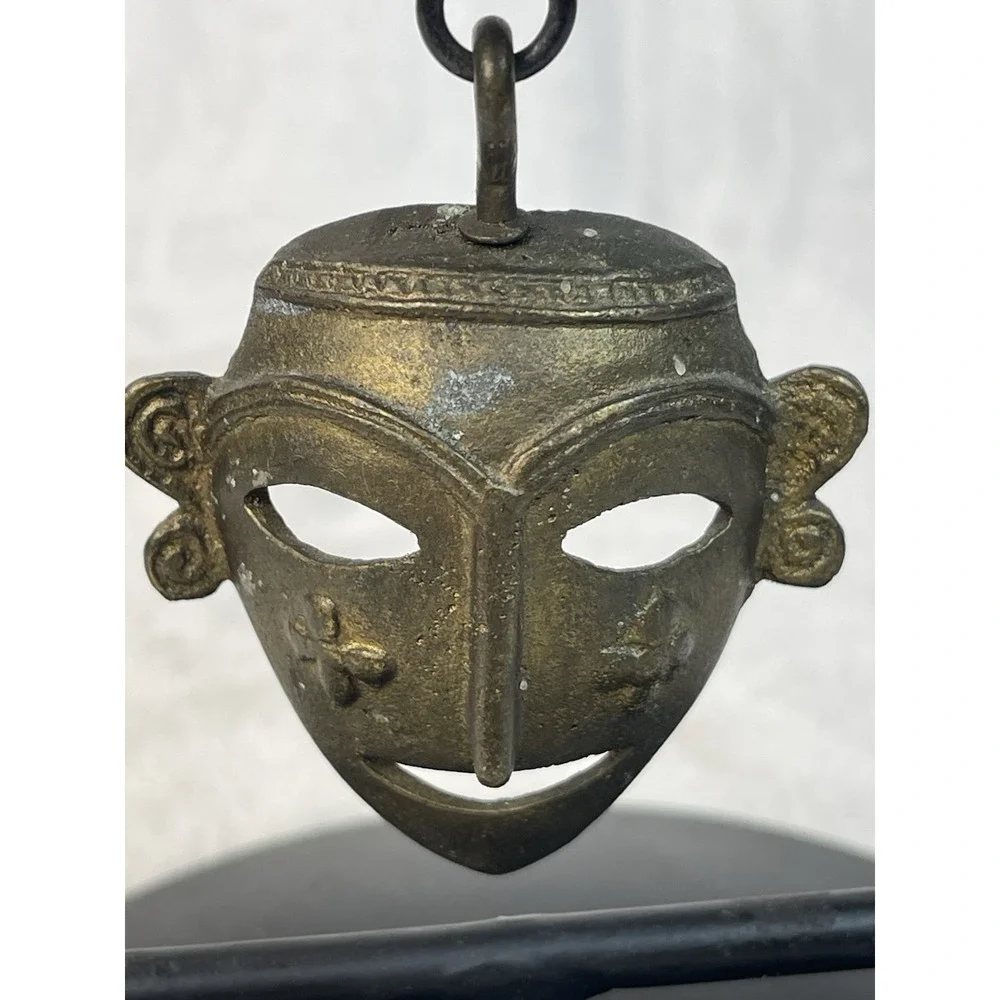 Black Metal Candle Holder Trinket Dish with Brass African Mask 6